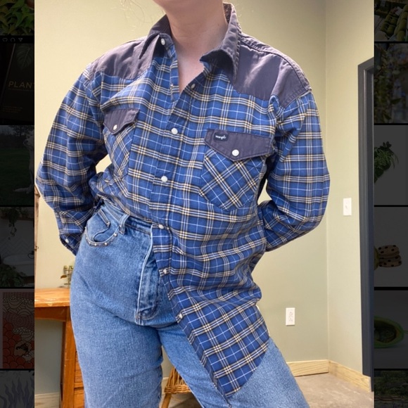 Vintage Wrangler plaid snap button long sleeve shirt - Picture 3 of 10